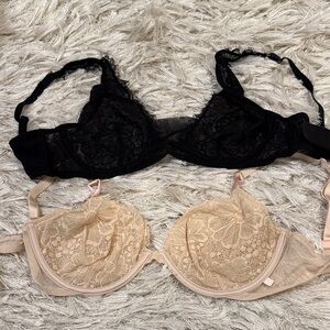 Victoria Secret -Elegant Lace Bra Set - Black and Cream